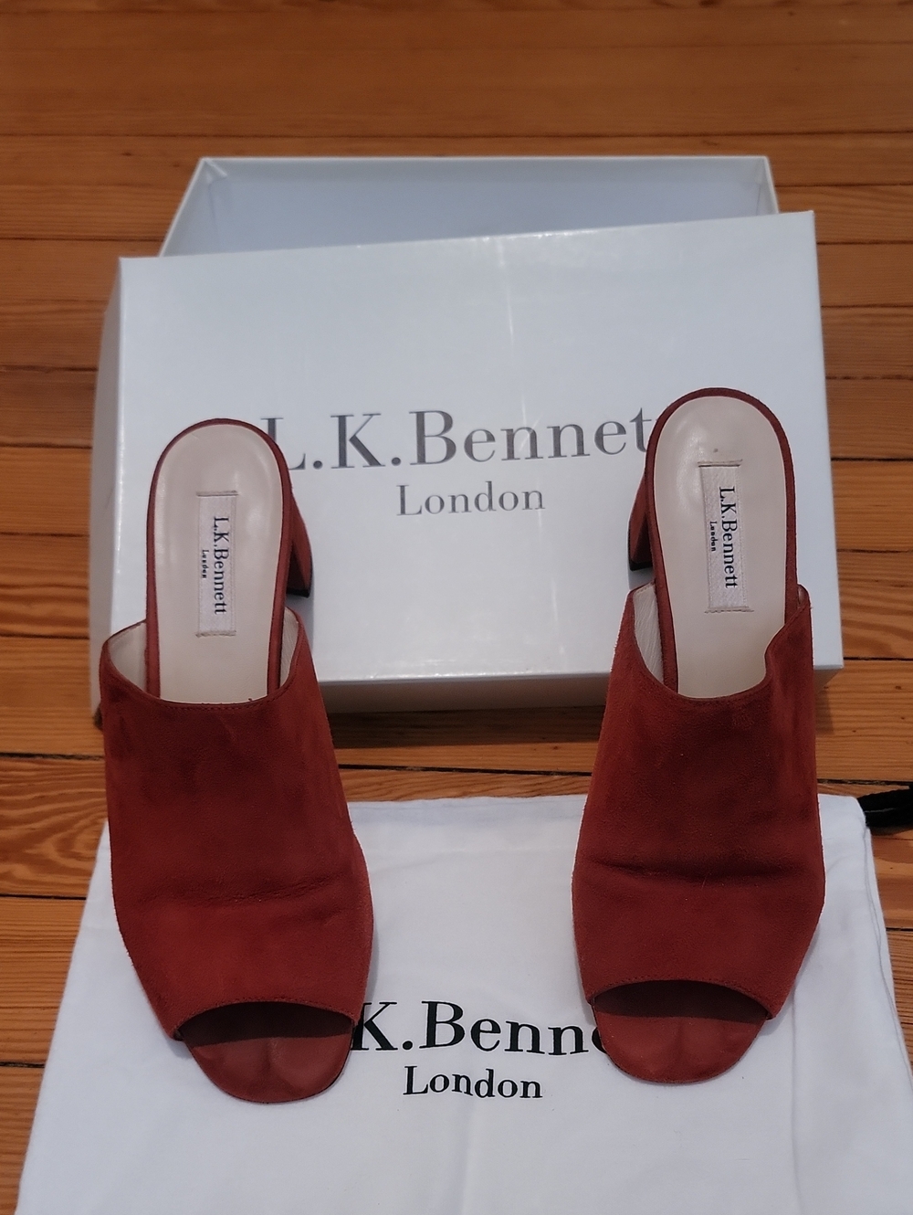 LK Bennett Brick Red Suede Open-Toe Mules